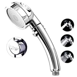 Marbrasse High Pressure Shower Head, 3-Settings Handheld Showerhead with ON/Off Full Shutoff Push Button and Switch to Control Flow, Angle-Adjustable Water Saving Body Sprays(Chrome)