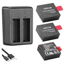 GEEKAM Action Camera Battery Pack, 1350mAh Rechargeable Battery(3-Pack) with USB Dual Charger for Sports Camera, Compatible with AKASO EK7000/CAMPARK/CROSSTOUR/APEMAN and More
