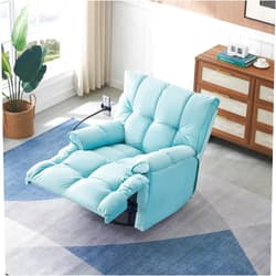 FREESNOOZE Teddy Velvet Single Recliner Sofa, Manual Recliner Rocker Chair with Phone Stand for Living Room, Bedroom(Cyan)