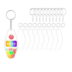 LIPUDAS 10 Pack Clear Acrylic Keychain Blanks – Retro Motel & Hotel Tag Shapes with Key Rings and Jump Rings for DIY Crafts, Cricut Vinyl Projects, and Personalized Keychains