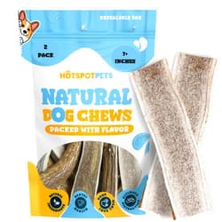 hotspot pets Premium Split Elk Antlers for Dogs - 7 Inch Large Dog Chews (2 Pack) Naturally Shed Antler Bone for Large Breed Aggressive Chewers - Made in USA - Promotes Natural Dental Hygiene