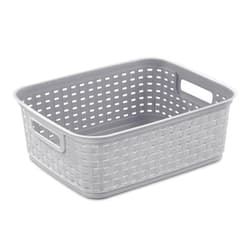 Sterilite Short Plastic Weave Storage Basket, Bin Organization for Countertops, Tabletops, and Shelves for Crafts, Jewelry, Gray, 6-Pack