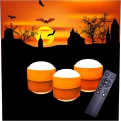 IZAN 3 Pack Halloween Pumpkin Lights with Remote and Timer, Bright Flickering Battery Operated LED Light Flameless Candle Set for Pumpkin Décor Jack-O-Lantern Halloween Party Home Decorations, Orange Color