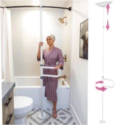 HEALTHCRAFT uPole with Pivot Bar (7-10 Feet) Transfer Pole for Seniors, Floor to Ceiling Grab Bar Tension-Mounted, Toilet Safety Grab Handle for Elderly, Bedroom Support Rail (300 Lb. Capacity)