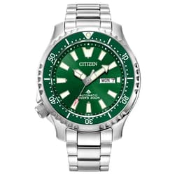 Citizen Men's Eco-Drive Promaster Dive Fugu Automatic Stainless Steel Watch, Luminous, ISO Compliant, Silver/Green Dial