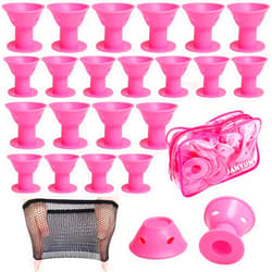 JANYUN 40 Pcs Pink Magic Hair Rollers Include 20pcs Large Silicone Curlers and 20pcs Small Silicone Curlers