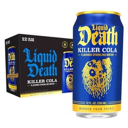 Liquid Death, Killer Cola, Soda-Flavored Sparkling Water, 12-Pack (12oz Cans), Low Calorie & No Artificial Sweeteners