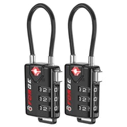 Forge TSA Approved Cable Luggage Locks, Re-settable Combination with Alloy Body, Black 2 Locks.