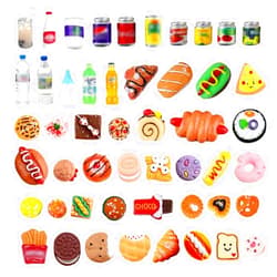 Kapeiluo 50Pcs Miniature Food Drinks Bottle Soda Pop Cans, Pretend Play Mini Kitchen Game Party Accessories Toys Hamburg Cake Ice Cream for 1/12 Doll House