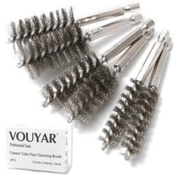 Vouyar 6pcs Copper Tube Pipe Cleaner, 1/2” 3/4” 1” Pipe Cleaning Brush Set, Stainless Steel Wire Bore Brushes for Power Drill, 1/4 Inch Hex Shank