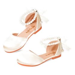 KDVOG Toddler Girls Dress Shoes Flower Girl Satin Mary Jane Ballet Flats Pearls Strap Bowknot Wedding Communion Princess Shoes