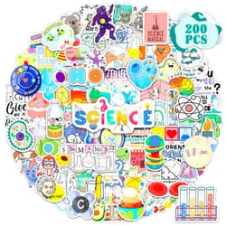 MonEnfance 200 PCS Science Stickers Pack Educational Chemistry Biology Physics Stickers for Kids Students Teacher Science Party Decor Classroom Lab for Water Bottles Laptop Binders Notebook
