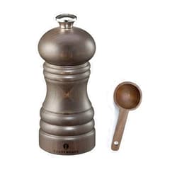 Zassenhaus Berlin Dark Stained Wood Salt Mill Gift Set, Refillable Grinder, 4.7 Inches - With Wooden Spice Scoop