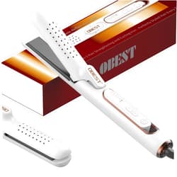 OBEST 360° Airflow Styler Curling Iron - 2 in 1 Flat Iron Hair Straightener Curler with Cooling Air - Ionic Curling Wand -15S PTC Fast Heat Up - 5 Adjustable Temps Long-Lasting Lock in, Dual Voltage