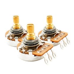 Musiclily Pro HD A250K+B250K Full Brass Metric Coarse 18-Spline Split Shaft Pots Audio Linear Taper Potentiometers for Imported Strat Style Electric Guitar Bass (Set of 2A1B)