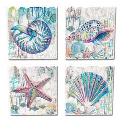 Counterart Thirstystone Jewels of The Sea 4 Pack Assorted Tumbled Tile Stone Coasters with Protective Cork Backing Manufactured in The USA Absorbent Easily Wipes Clean