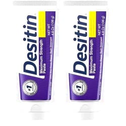 Desitin Maximum Strength Baby Diaper Rash Cream, 40% Zinc Oxide for Treatment, Relief & Prevention, Hypoallergenic, Phthalate- & Paraben-Free Paste, Protects Skin for 12 Hours, 4.8 oz (Pack of 2)