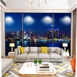 KWNFYVZJCSX PVC Wallpaper Self Adhesive Detroit Skyline Peel and Stick Removable Wall Mural Print Wall Decal for Living Room Indoor Decor Waterproof Sticker