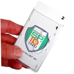 Specialist ID 2 Pack - Heavy Duty Dual Sided Badge Holder - Holds 2 Cards - Polycarbonate Vertical - Durable Rigid Clear Hard Plastic Badges - Secure Top Load Sleeve Card Protector Case by Specialist ID (2 Pack)