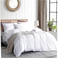 KAKABELL White Duvet Cover Set Queen Size Soft 100% Egyptian Cotton 3 Pieces Set, 1 Duvet Cover 90x90 Inches with Zipper Closure and 8 Corner Ties, 2 Pillow Shams,No Comforter