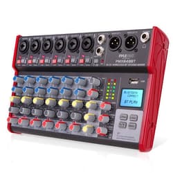 Pyle Professional Wireless DJ Audio Mixer - 8-Channel Bluetooth Compatible DJ Controller Sound Mixer w/USB Port, 6 Mic/Line Input, ¼” Mono/Stereo Input, Headphone Jack, 48V Phantom Power - PMX848BT