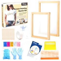 Pllieay 42 Pieces Screen Printing Kit with Instructions, Include 2 Pieces Wood Silk Screen Printing Frames, 5 Colors Fine Glitter, Screen Printing Squeegee, and Waterproof Transparency Films
