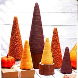Beeveer 6 Pcs Fall Cone Tree Decorations Fall Tiered Tray Decor Thanksgiving Table Centerpiece for Home Bedroom Shelf Birthday Festival Wedding Party Autumn Harvest Decoration (Orange, Yellow, Brown)