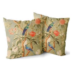 Sweetshow Chinoiserie Pillow Cover 18x18 Inch Brown Vintage Bird Flower Throw Pillow Covers Farmhouse Floral Decorative Pillowcase Outdoor Cotton Square Cushion Cover for Couch Sofa Bedroom Decor (Pack of 2)