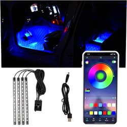 Ongfuwu Car Led Interior Lights, 48 LED Multi Color Strip Light Under Dash Lighting Kit with APP Control, 12V Vehicle RGB Smart Music Sync Color Change Lights, Car Accessories (USB+APP)