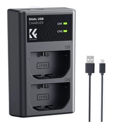 K&F Concept LP-E6/LP-E6N/LP-E6NH Battery Charger, Dual Slot Type-C/Micro USB Charger for Canon EOS R5 R6 RP R7, 5D 6D Mark IV, 5D Mark III, 5DS Camera