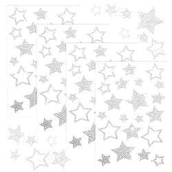 Psyqtsuary 84Pcs Glitter Silver Star Stickers Christmas Self Adhesive Rhinestone Star Stickers Silver Glitter Bling Crystal Star Sticker Self-Adhesive Assorted Star Labels Gift Decor Holiday Window Car Decal