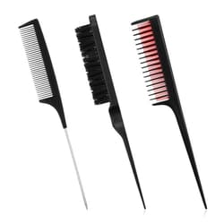 Patelai 3 Pieces Hair Styling Set - Fluffy Brush, Rat Tail Comb, and Triple Teasing Comb for Back Combing (Black)