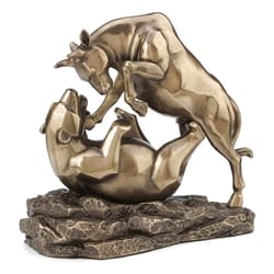 Veronese Design 6 Inch Tall Wall Street Stock Market Bull Bear Fight Financial Broker Gift Abstract Cold Cast Resin Bronze Finish Tabletop Statue