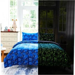 Cokouchyi Twin Comforter Sets for Boys Girls, Glow in The Dark Kids Bedding Sets, 4 Pcs Twin Bed in a Bag with Comforter, Sheets, Pillow Sham, Galaxy