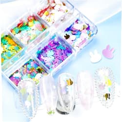 RIICFDD Holographic Easter Nail Art Glitters - Bunny Nail Art Supplies Sequins - 3D Cute Easter Nails Glitter Flakes - Colorful Acrylic Nail Confetti Nail Art Decoration Sparkles for Manicure Tips, 6 Grids