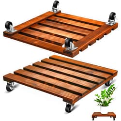 Taiyin 2 Pack 16 Inch Wooden Plant Stand with Lockable Wheels 220 Lbs Heavy Duty Rolling Plant Stand Plant Roller with Casters Strong Plant Roller Dolly Base for Outdoor Indoor