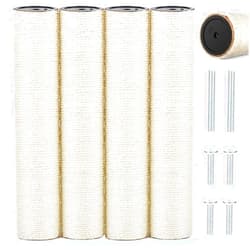 PETUOL 4 PCS M8 Cat Scratching Post Replacement, 15.7 x 3.1 Inch Sisal Pole Cat Tree Replacement Post with Screws, Refill Scratcher Posts for Indoor Kitten Tree Tower Spare Cat Furniture Protector