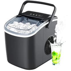 ICEVIVAL Countertop Ice Maker with Handle, 26lbs in 24Hrs, 9 Ice Ready in 6 Mins, Self-Cleaning, Portable Ice Maker Machine with 1.3lbs Basket and Scoop for Home/Kitchen/Camping/RV/Dorm. (Black)