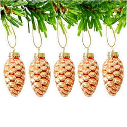 Askljeby 5 Pcs Christmas Pinecone Glass Ornaments, Vintage Mini Glass Pinecone Ornaments for Christmas Tree Hanging Pine Cone Glitter Painted Glass Ornaments, Gold