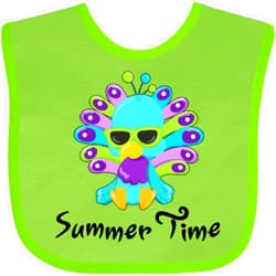 inktastic Summer Time- Cute Peacock in Sunglasses Baby Bib