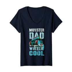 Grandpa Papa Bday Trucks Are My Jam Womens Funny MONSTER DAD Like Normal Daddy But Wheelie Cool Truck V-Neck T-Shirt