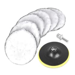 BAYTORY 8 Pcs Wool Polishing Buffing Pad Set, 4 inch Synthetic Polisher Wheel with M10 Thread Backing Plate and Drill Adapter for Car Polishing, Buffing and Cutting