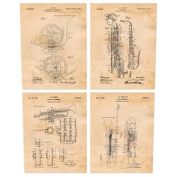 STARS BY NATURE Vintage Horn Instruments Patent Prints, 4 (8x10) Unframed Photos, Wall Art Decor Gifts Under 20 for Home Office Sound Garage Music Studio College School Band Student Teacher Coach Rock Roll Jazz Fans