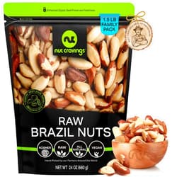 NUT CRAVINGS - Raw Brazil Nuts, Unsalted, No Shell, Whole, (24oz - 1.5 LB) Bulk Nuts Packed Fresh in Resealable Bag - Kosher Healthy Snack, Natural Keto Vegan -