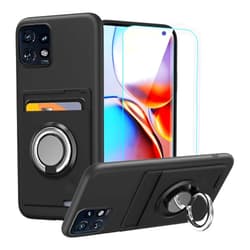 Kaotengwo for Moto Edge Plus 2023/Motorola Edge+ 5G UW 2023/Edge 40 Pro/Edge X40 Phone Case with Tempered Glass Screen Protector,Card Holder with Ring stand case for Moto Edge Plus 2023 Cover - Black