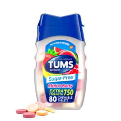 TUMS Extra Strength Chewable Sugar Free Antacid Tablets for Heartburn Relief, Melon Berry - 80 Count