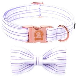 MR.CHUBBYFACE Purple Dog Collar with Bowtie, Cute Summer Dog Collar for Girl Boy Female Dogs, Adjustable Cotton Dog Collar with Metal Buckle for Medium Dogs