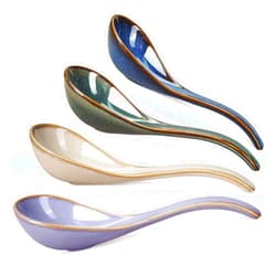 Artena Chinese Soup Spoons, Ceramic Asian Spoons with Deep Arc Anti-Roll Design, 6.85 Inch Set of 4, Perfect for Ramen, Pho, Wonton Soup as Japanese Soup Spoon, Korean Spoon (Soft Shades)