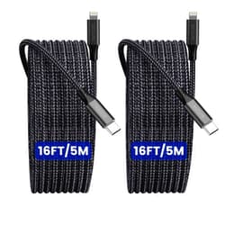 SCRUAK 16FT Extra Long iPhone Charger Cord, 2-Pack SCRUAK [MFi Certified] 16 Ft USB C to Lightning Cable Fast Charging Nylon Braided iPhone Charger Cable for iPhone 14/14 Pro/14 Pro Max/13/12, iPad, AirPods.