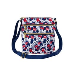 Loungefly Mickey and Minnie Mouse Crossbody Purse Women's Passport Bag Navy Nylon, Cream